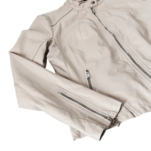 Guess Cream Faux Leather Jacket Moto Feminine Size XL Lightweight Neutral Y2K - Picture 6 of 16